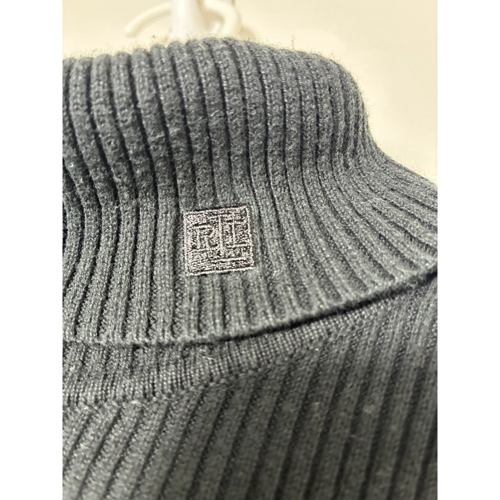 Lauren Ralph Lauren Ribbed Turtleneck Sweater Sz Small Black 100% Cotton Minimal - Picture 2 of 4